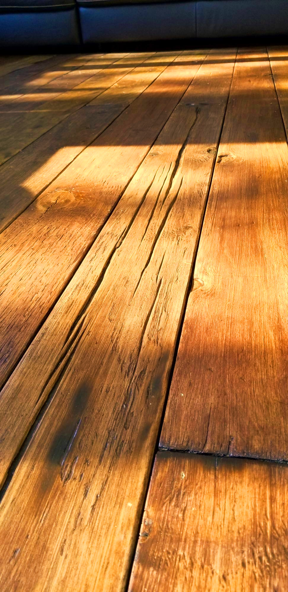 DIY Farmhouse Wide Plank Flooring Made From Plywood - The Plywood Floor Finished - Another Close up of the Distressing