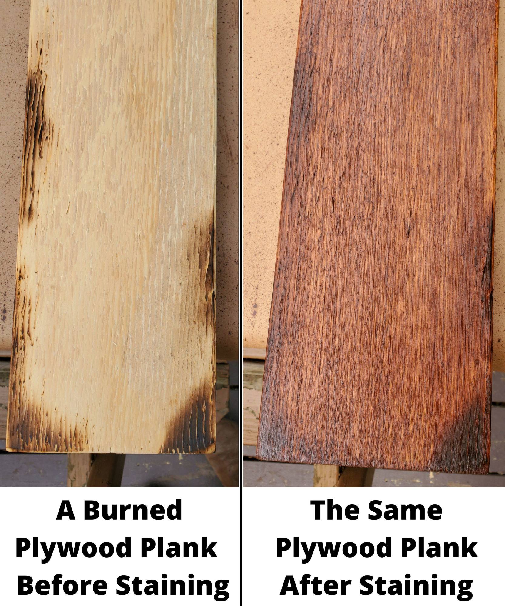 DIY Wide Plank Plywood Flooring - .a Burned Plywood Plank Before And After Staining
