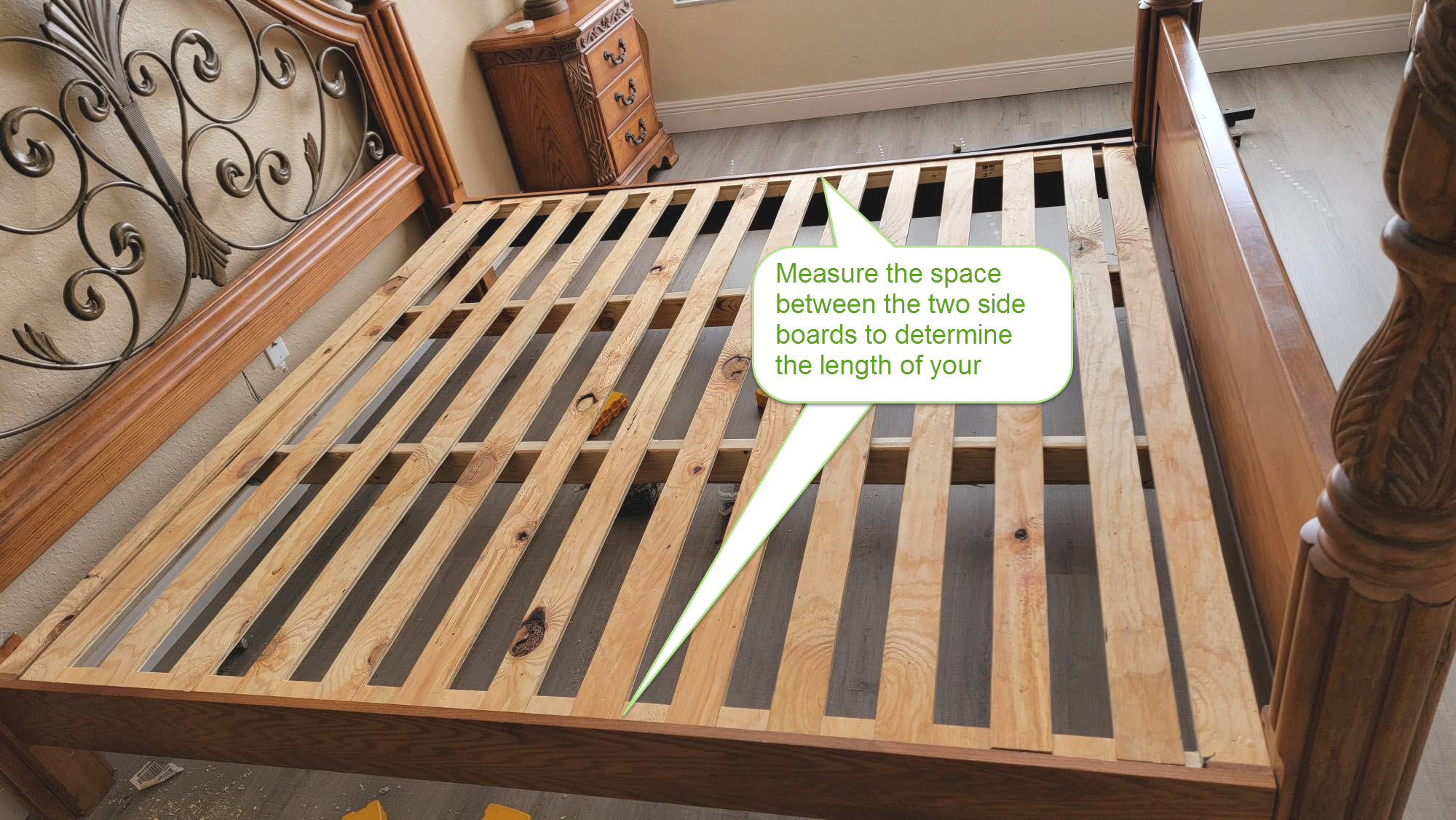 Converting a Box Spring To A Platform Bed - Measure the space between the side boards