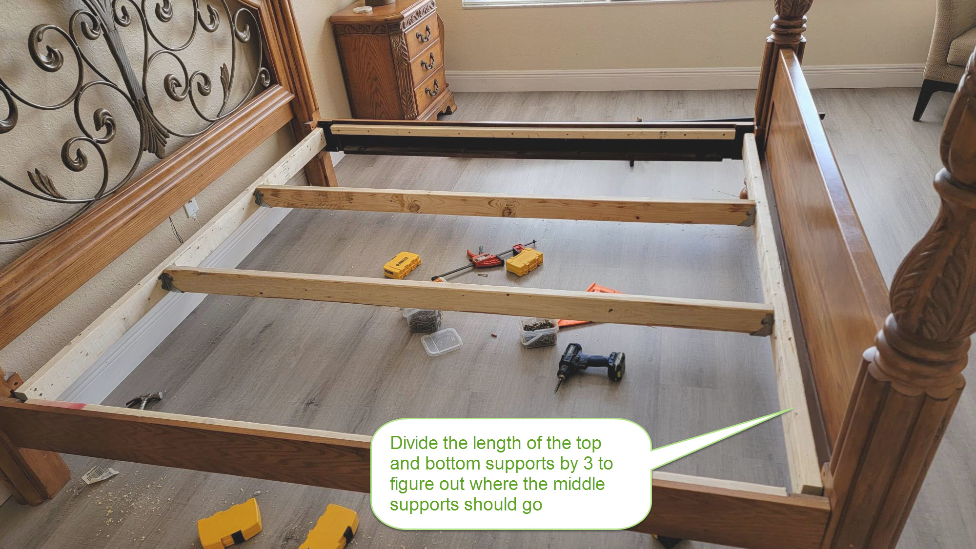 Converting a Box Spring To A Platform Bed - Spacing out the middle supports