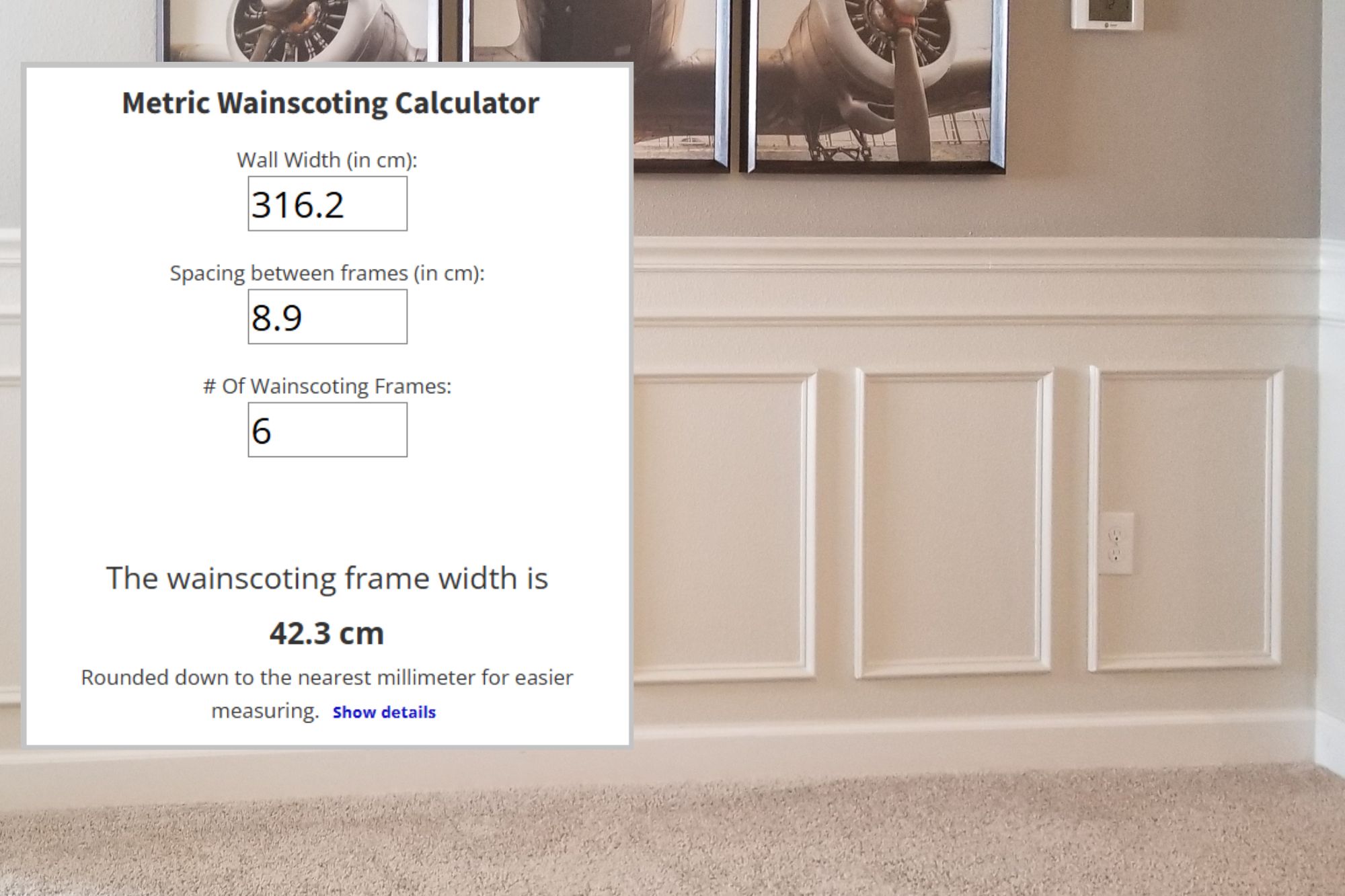 A Simple Metric Wainscoting Calculator - Landscape without text